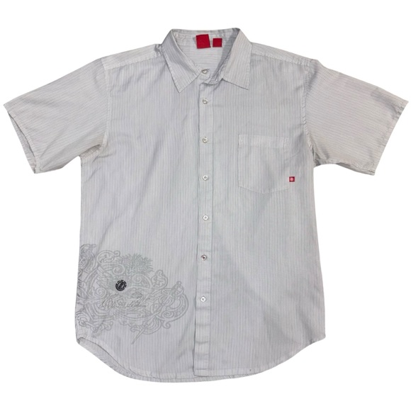 Element Skateboards Shirt Mens Size Large Sky Blue Stripe Button Up Short Sleeve - Picture 1 of 16